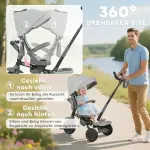 6-i-1 Trehjuling för Småbarn med Skjuthandtag, Justerbart Säte och Hopfällbar Design, Grå