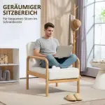 Stoppad Accentstol med Tygöverdrag och Ram av Gummiträ, Modern Stol med Dyna, Vit