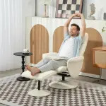 Massagestol med Fotpall, 10 Vibrationspunkter, Konstläder, Krämvit, 76 x 81 x 105 cm