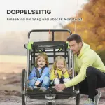 2-i-1 Cykelvagn för 2 Barn, Push-along Funktion, Regnskydd, Broms, Grön