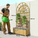 Spaljé med Blomlåda Naturfärgad Trä för Trädgård och Uteplats Växtstöd med Dräneringshål och Klättergaller Insynsskydd 90x30x180 cm