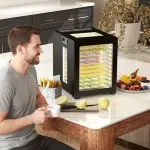 Food Dehydrator 850 W, 40-70°C med 48-timmarstimer och 12 Brickor i Rostfritt Stål, Svart