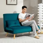 2-sits Bäddsoffa med Justerbart Ryggstöd, Tygöverdrag och Metallram, Grön
