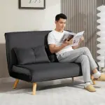 2-sits Bäddsoffa med Justerbart Ryggstöd, Tygklädsel och Metallram, Grå