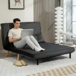 2-sits Bäddsoffa med Justerbart Ryggstöd, Tygklädsel och Metallram, Grå