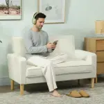2-sits Soffa med Ben av Gummiträ, Stoppad för Vardagsrum och Sovrum, Gräddvit