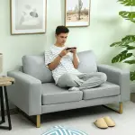 2-sits Soffa med Massiv Träram och Metallben, Ljusgrå