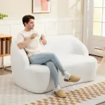 2-sits Välvd Klädd Soffa med Fleeceöverdrag för Vardagsrum, Sovrum och Hemmakontor, Krämvit