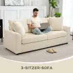 3-sits Manchestersoffa med Prydnadskuddar för Vardagsrum och Sovrum, 212 cm Bred, Gräddvit