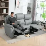 3-sits Soffa med Fällbara Säten, Justerbart Fotstöd och Konstläderfodral för Vardagsrum, Mörkgrå