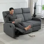 3-sits Soffa med Individuellt Justerbart Ryggstöd, Fotstöd och Tygklädsel i Metall, Grå