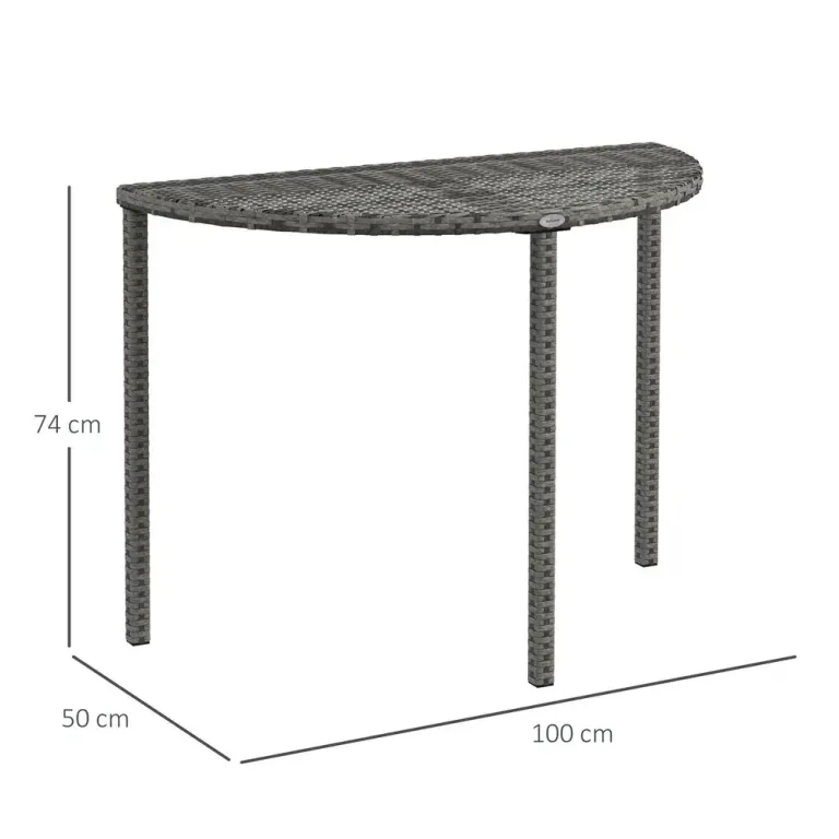 Halvrunt Balkongbord i Konstrotting och Metall 100 cm, Grått