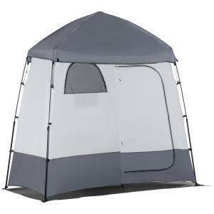 Dusch- och Toalettält för 2 Personer, Rymligt Omklädningsrum för Camping, Smidigt Insynsskydd med Fönster, Grå