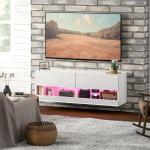TV-Skåp Vägghängt Skåp med LED Belysning Högblank Vit av Trä för Vardagsrum Byrå med Öppna Hyllor 120 x 35 x 40,5 cm
