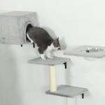 Kattklättervägg 7-delat Set med Katthus, Plattform och Hoppplattformar, Grå