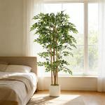 Konstväxt Banyan Realistisk Grön Plast och Trä för Vardagsrum och Kontor Stort Konstgjort Träd i Kruka 75x75x180 cm