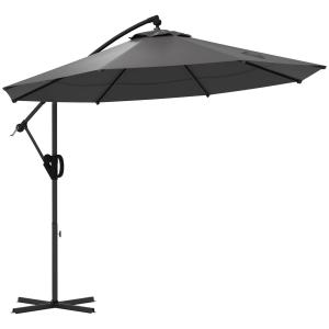 Fribärande Paraply Uteplatsparaply Grå av Polyester och Metall för Trädgård Vev och Korsfot med Ventilerat Tak Ø 293 x 260 cm