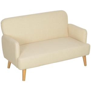 Soffa Loveseat Gräddvit av Sammetslook och Trä för Vardagsrum 2-Sits Stoppad Soffa med Armstöd 130 x 74 x 79 cm