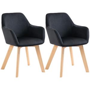 Matsalsstolar Köksstolar Svart av Polyester och Trä för Kök Set om 2 Ergonomiska Stolar med Armstöd 54 x 57 x 80 cm