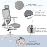 Kontorsstol, Skrivbordsstol, Snurrstol, Spelstol med Nackstöd, Svankkudde, 3D-armstöd, 3 Nivåer, 360° Svängbara Hjul, Höjdjusterbar, Ergonomisk, Meshtyg, Skum, Grå, 67 x 65 x 120–128 cm