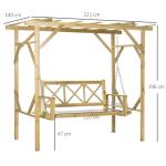 Hammock i Massivt Trä 2-Sits, Klassisk Trädgårdsgunga med Tak, Robust Hängsoffa för Uteplatsen, Natur, 221 x 140 x 196 cm