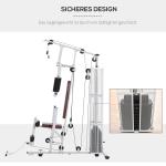 Kompakt Hemgym med 45 kg Vikter, Mångsidig Träningsstation med Benpress, Robust Stålram och PU-Läder för Hemmaträning, Vit, 150 x 110 x 210 cm