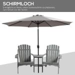 Adirondackstol för 2 med Bord Klassisk Trädgårdssoffa Massivt Trä med Parasollhål Bekväm Sittgrupp Grå 178 X 87 X 92 Cm