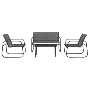 4-delat Trädgårdsset, 2 Fåtöljer, 2-sits Soffa, Glasbord, Andningsbart Tyg, Metallram, Svart