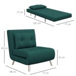 Sovstol Bäddfåtölj Mörkgrön av Tyg med Sammetslook och Metall för Gästrum Hopfällbar Stol med Sängfunktion och Kuddar 77 x 88 x 83 cm