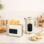 Frukostset Digital Gräddvit Rostfritt Stål för Kök Vattenkokare och Brödrost med LED-touchskärm och Smarta Funktioner Modern