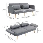 Bäddsoffa 3-Sits Soffa Grå av Linnelook och Trä för Vardagsrum Soffa med Sovfunktion och Justerbart Ryggstöd 170 x 83 x 80 cm