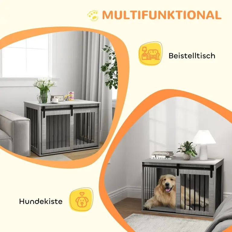 Hundbur Hundkennel Grå av Metall för Stora 98 x 58 x 61 cm