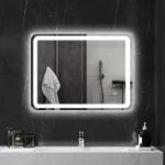 Badrumsspegel med LED-belysning och Touch-kontroll samt Dimbara Färger och Antifog Ergonomisk och Elegant Silver Glas 60 x 80 cm