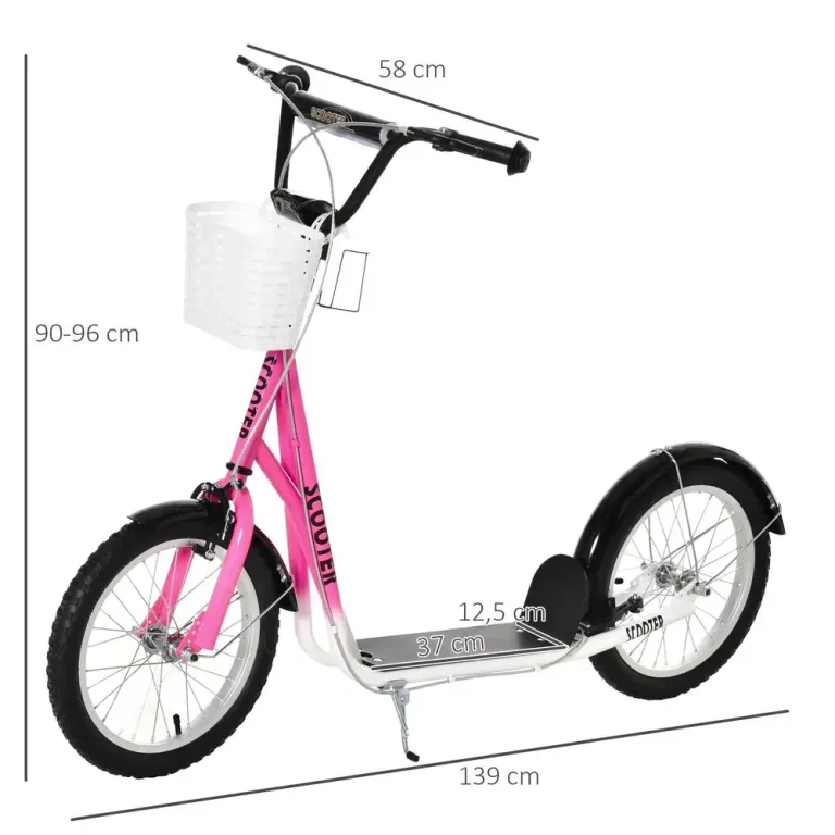 Sparkcykel för Barn med Korg och Broms Rosa