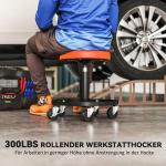 Höjdjusterbar Verkstadspall med Hjul, 38-50 cm och 135 kg Lastkapacitet, Orange