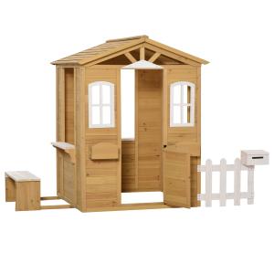 Barns Trälekstuga Utomhuslekstuga med Dörr, Fönster, Plantering och Brevlåda för Barn 3-6 År
