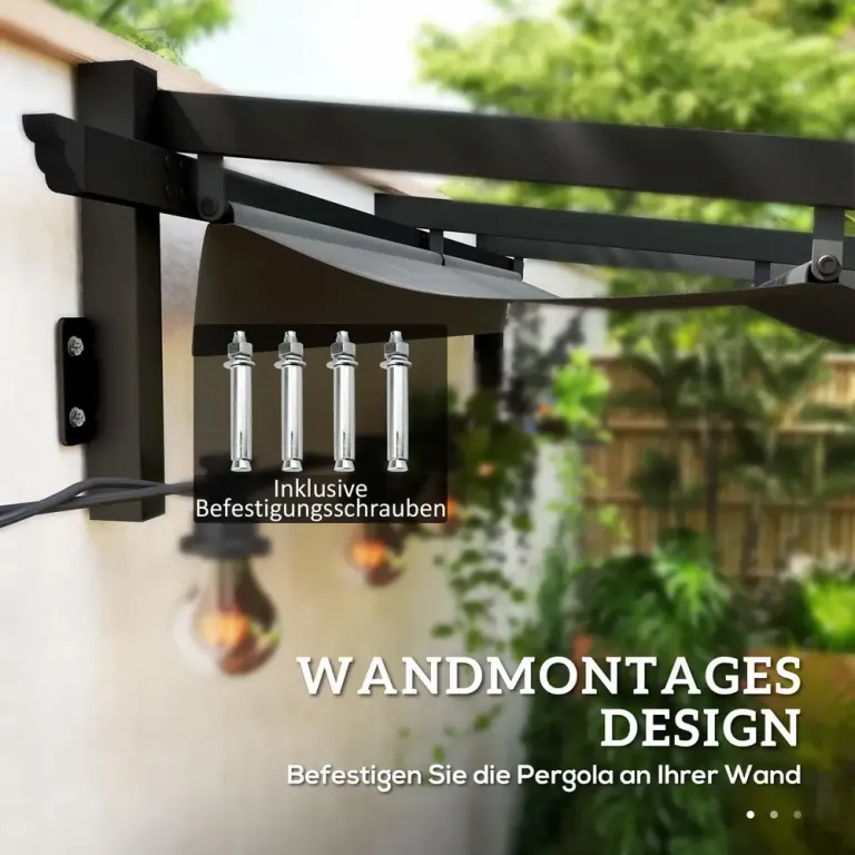 Terrasstak Pergola med Väggfäste Mörkgrå 3 x 3 m