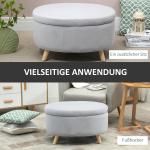 Oval Sittbänk med Förvaring, Klädd Bänk i Sammet med Träben, Elegant Inredning för Hall och Sovrum, Ljusgrå, 71 x 51,5 x 42 cm