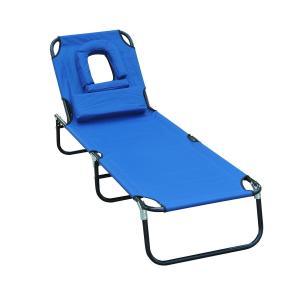 Solstol Relax Blå Textil med Läsfönster och Ansiktsöppning Stativ Solstol för Utomhusbruk Bekväm