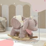 Gungdjur Elefant Stabil Brun Trä och Plysch för Småbarn 1,5 till 3 År med Interaktiva Ljud Mjuk Sits 65x35x50 cm