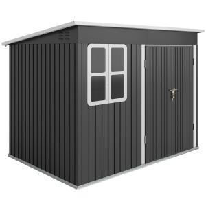 Redskapsbod i Metall med Fönster och Bred Dörr för Trädgårdsredskap Hållbar och Väderbeständig Mörkgrå Stål 260 x 177 x 190 cm