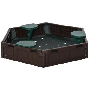 Sandlåda Leklåda Brun av HDPE för Barn 3-12 År med 3 Sittplatser och Presenning Perfekt för Trädgården Ø 120 x 21 cm