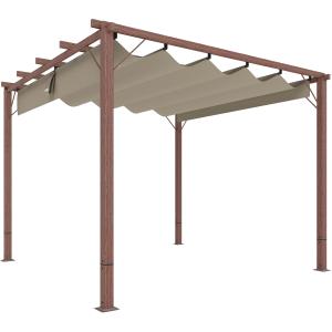 Trädgårdspergola med Justerbart Uteplatstak, Aluminiumstomme och UPF 30+ Solskydd, Naturligt Trä, 3x3 m