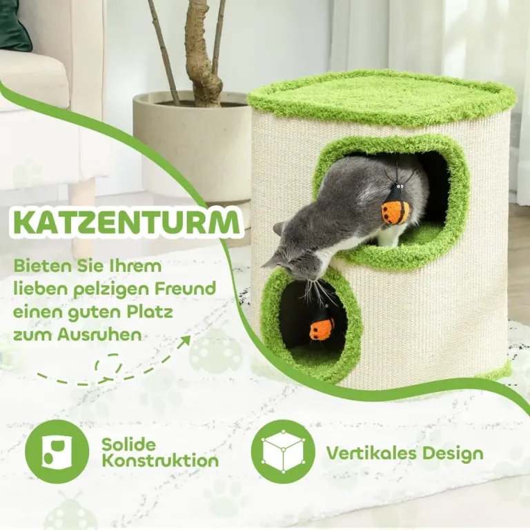 Skraptunna Klösmöbel Grön Krämvit av Sisal för Katter 52 cm