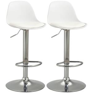 Barstolar i Konstläder 2-Pack, Snurrbara Köksstolar med Ryggstöd, Justerbar Höjd och Bekväm Sits, Vit, 40 x 42 x 82-104 cm