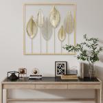 Väggdekoration Löv Guld Metall för Vardagsrum och Sovrum Väggkonst i Modern Stil Elegant Inredning med Naturmotiv
