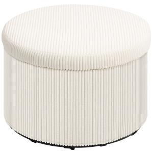 Pall Fotpall med Förvaringsutrymme Beige av Manchesterlook för Vardagsrum och Sovrum Rund Pall med Lock 60 x 60 x 41 cm