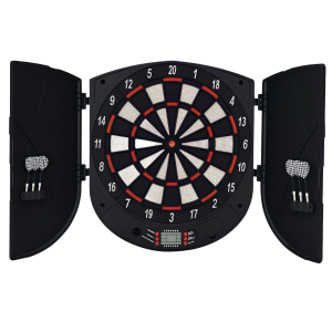 Elektronisk Darttavla med Röstmeddelanden, LED-skärmar, 6 Dart, 26 Spel och 185 Varianter, Dartmaskin med Dörr, för upp till 8 Spelare