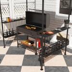 Grillpaviljong Trädgårdspaviljong med Dubbeltak Beige av Stål för Fest och Grill Vattentät BBQ Paviljong med Hyllor 240 x 150 x 257 cm