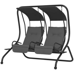 Trädgårdsgunga Gungbänk Grå av Stål och Polyester för Trädgård och Terrass 2-Sits Hollywood Gunga med Soltak Robust 170 x 136 x 170 cm